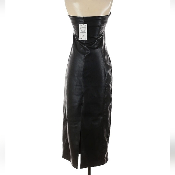 Zara Strapless Faux Leather Midi Dress Size S - Picture 16 of 16